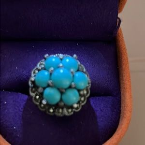Vintage Marcasite and sleeping beauty turquoise in sterling silver